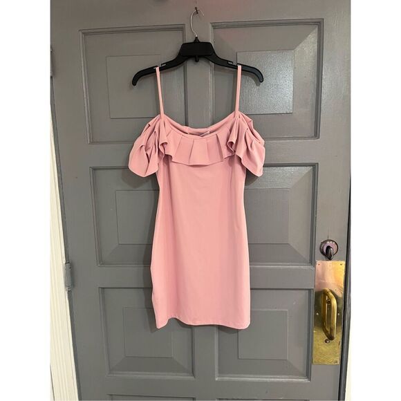Susan Monaco Pink Ruffle Off Shoulder Bodycon Dress Sz L NWT - Picture 2 of 4